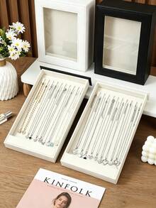 Necklace Storage Box Jewelry Display Box White 2-Layer Anti-Tangle PU Leather Velvet Transparent Window Style Suitable For Necklaces Bracelets Gift For Women Girls Daughters Home Aesthetic Decor - Multicolor - View 8