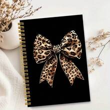 1pc A5 Exquisite Spiral Notebook, Black Background Leopard Print Bow Hardcover Diary, Gold Wire Binding Fashion Aesthetic Notebook, School Notes Stationery, Diary Writing Gift - Leopard Print Bow - View 1