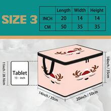 1PC Foldable Christmas Storage Box, Light Pink Background With Cute Reindeer Antlers And Red Christmas Hat Print, Zipper Handle Fabric Storage Bin, Soft Holiday Decor Organizer, Suitable For Home Closet And Bedroom - Multi-color - View 10