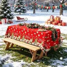 3 Pieces1-Piece Christmas Disposable Party Rectangular Tablecloth, Santa And Snowman Design, Suitable For Rectangular Tables, Winter Christmas And New Year Party Decoration, 54*108 Inches - Red and Green - View 4