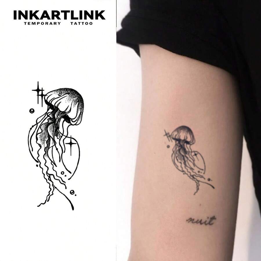 INKARTLINK 1PC Ethereal Draping Jellyfish Temporary Tattoo Sticker, Waterproof Body Art Tattoo Sticker, Lasts 2-5 Days, Water Transfer Colorful Tattoo Sticker, Suitable For Men And Women, Essential For People, Party Decoration, Holiday Celebration Body Decoration