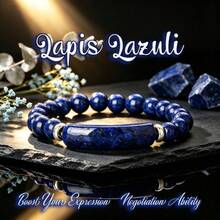 Long Curved Tube Lapis Lazuli Silver Spacer Natural Stone Elastic Cord Bracelet Vintage Daily Versatile Crystal Bangle Business Unisex Gift Accessory - Multicolor - View 2