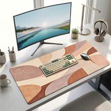 Beige And Brown Minimalist Pattern Extra Long Gaming Mouse Pad And Desk Mat Set, Non-Slip Durable Rubber Base, Smooth Surface, Suitable For Computer Laptop Office Home, Abstract Art Decor, Back To School Supplies - A - View 9
