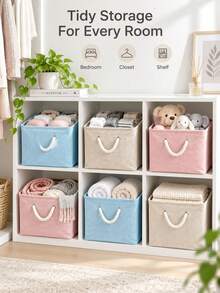 Collapsible Storage Basket With Rope Handle, Square Foldable Fabric Storage Box, Suitable For Clothes, Underwear, Socks And Daily Items, For Bedroom Wardrobe Shelves And Bathroom Clothing Storage - Multicolor - View 8