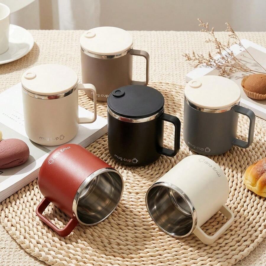 Double Layer Insulated Milk Coffee Mug With Sliding Lid Portable Sealed 304 Stainless Steel Thermal Cup For Cold And Hot Drinks