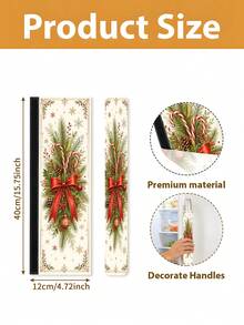 1/2pcs Christmas Fridge Handle Covers, Bow, Berry, Snowflake, Christmas Ball Patterns, With Hook & Loop Fastener, Suitable For Refrigerator, Oven, Microwave, Dishwasher, Christmas Kitchen Decor - View 2