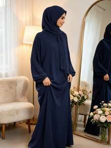 Jilbab Terusan Wanita, Gaun Ukuran Besar Gaya Konservatif Lengan Panjang Mengembang, Jilbab Kasual Longgar untuk Wanita Muslim - MultiWarna - View 29