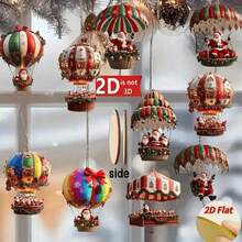 10pcs Hot Air Balloon Santa Claus Wooden Rotating Snowman Christmas Tree Holiday Hanging Ornaments Home Decor (Random Style & Color) - Multi-color - View 4
