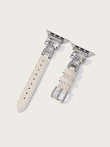 Altistry New Bowknot Faux Leather Watch Band, Compatible With 38/40/41/42/44/45/46/49mm Watch Straps - Silver Butterfly White Leather - View 2