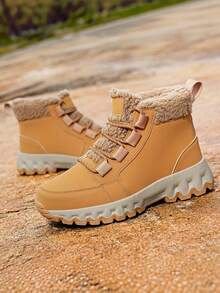 Men's Hiking Boots, Winter Short Snow Boots, Thermal Lined Thick Fur Interior, Rubber Anti-Slip Sole, Daily Commute Cold-Proof Boots - Brown - View 5