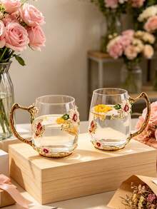1 Set (1 Cup, 1 Spoon) Daisy Coffee Cup, Water Glass, Ceramic Spoon, Breakfast Milk And Juice Cup (No Lid) - Multicolor - View 7