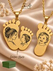 [ZzAi Custom]Personalized Custom Linear Image, Parent-Child Image, Lover Image, Memorial For Deceased Loved Ones, Pet Portrait, "Creative Frame, Remembrance Frame", Stainless Steel Material Handmade, Includes Gift Box, Suitable As Daily Gift, Anniversary Gift, Family Gift, Christmas Gift, Valentine's Day, Mother's Day Gift. - Foot-shaped Design - View 1