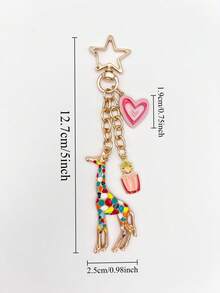 Cute Colorful Enamel Giraffe Bag Charm, Star & Cherry Dangle Keychain Pendant, Bag Accessory, Car Decor Phone Charm, Room Decoration, Exquisite Graduation Gift - Multicolor - View 6