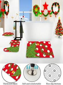 1/4pcs Christmas Tree Shower Curtain Set With 12 Hooks, Waterproof Polyester Bathroom Curtain, Thickened, Durable Quick-Dry, 180*180cm, Christmas Bathroom Decor - A - View 12