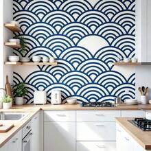 1 Roll Self‑Adhesive Blue Fan‑Shaped Wallpaper, 17.7 Inches * 39.3/118.1/196.8/393 Inches, PVC, Easy‑To‑Clean, Removable, Decor For Kitchens, Workrooms, Desks, Lockers And Furniture Film - Blue - View 8