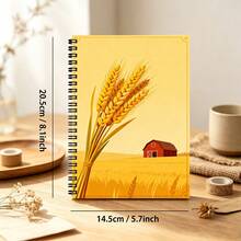 A5 "Golden Wheat Waves" Spiral Bound Notebook (100 Pages) - Autumn Farm Barn Themed Coil Notebook, Rustic Pastoral Style Journal For Students And Nature Lovers - Lined Book - View 5