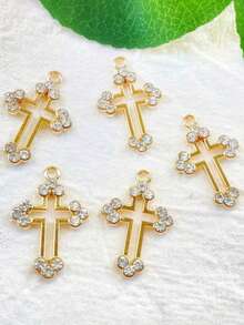 5pcs Decorative Alloy Cross Rhinestone Single Pendant Ear Jewelry Bracelet Hanging Ornament Additions Making Supplies - Multi - View 3