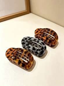 1-3pcs Vintage Leopard Print Hollow Hair Claw Clip Premium Tortoiseshell Color Elegant Versatile Back Head Bun Hair Accessory - Multicolor - View 7