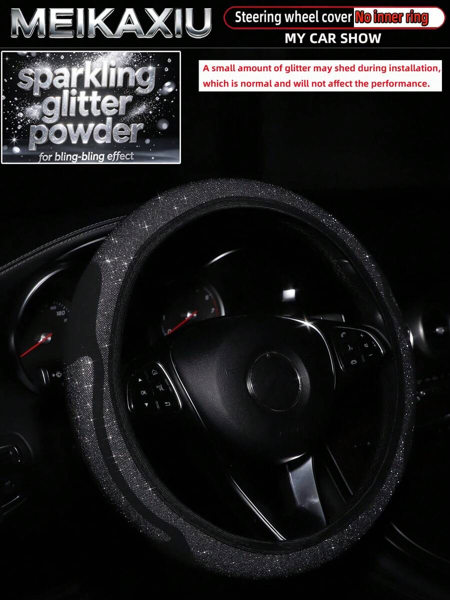 MEIKAXIU Fabric Metallic Pink Glitter Bling Starry Sky Dynamic 3D New Car Steering Wheel Cover Without Inner Ring Fits 38cm Steering Wheel Car Decoration Accessory For Women
