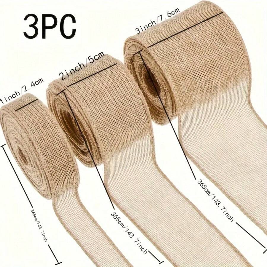 Wired Burlap Ribbon Roll (Christmas/Rustic Style) | 1/2/3 Inches X 4 Yards, Linen-Texture Fabric; Ideal For Arts & Crafts, DIY Projects, Event Decor, And Making Bows Or Wreaths - View 1