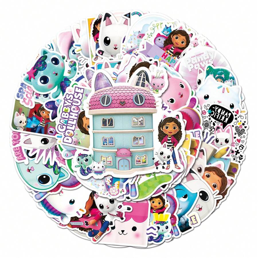 50pcs Gabi Dollhouse Graffiti Cross Border Cartoon Animation DIY Notebook Luggage Stickers Waterproof - Multicolor - View 1