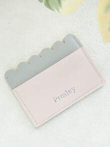 1pc Custom Name Duotone Scallop Card Case Customized Initals Credit Card Holder With A Fun Scalloped Shape Personalized Slim ID Card Wallet - Pastel - View 21