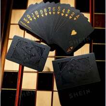 1 Set Of 54 Colorful Black Gold Playing Cards Waterproof Multiplayer Game Card Set Magic Packaging Wedding Party Birthday Holiday Board Game Gift Collection - Black - View 2