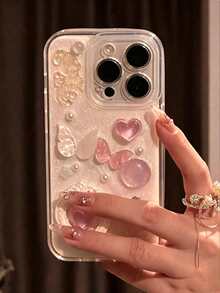 Cute Epoxy Resin 3D Butterfly Heart Phone Case, Compatible With Iphone 17/16/15/14/13/12 Pro Max Plus/11, Luxury Cute Lens Protection Back Cover - White - View 2