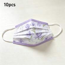 Original Elegant Purple Iris Print Disposable Face Mask, Premium Highly Attractive 3-Ply Breathable Fashion Women's Mask - Multicolor - View 9