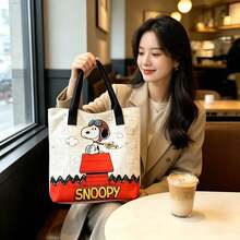 SNOOPY 1件花生史努比印花帆布斜挎手提包，休閒極簡風後背包，多功能小肩背包，耐用可調節肩帶，適合女性與青少年使用的托特包，完美適用於日常外出、工作、上學與購物 - 玫紅色 - 查看 2