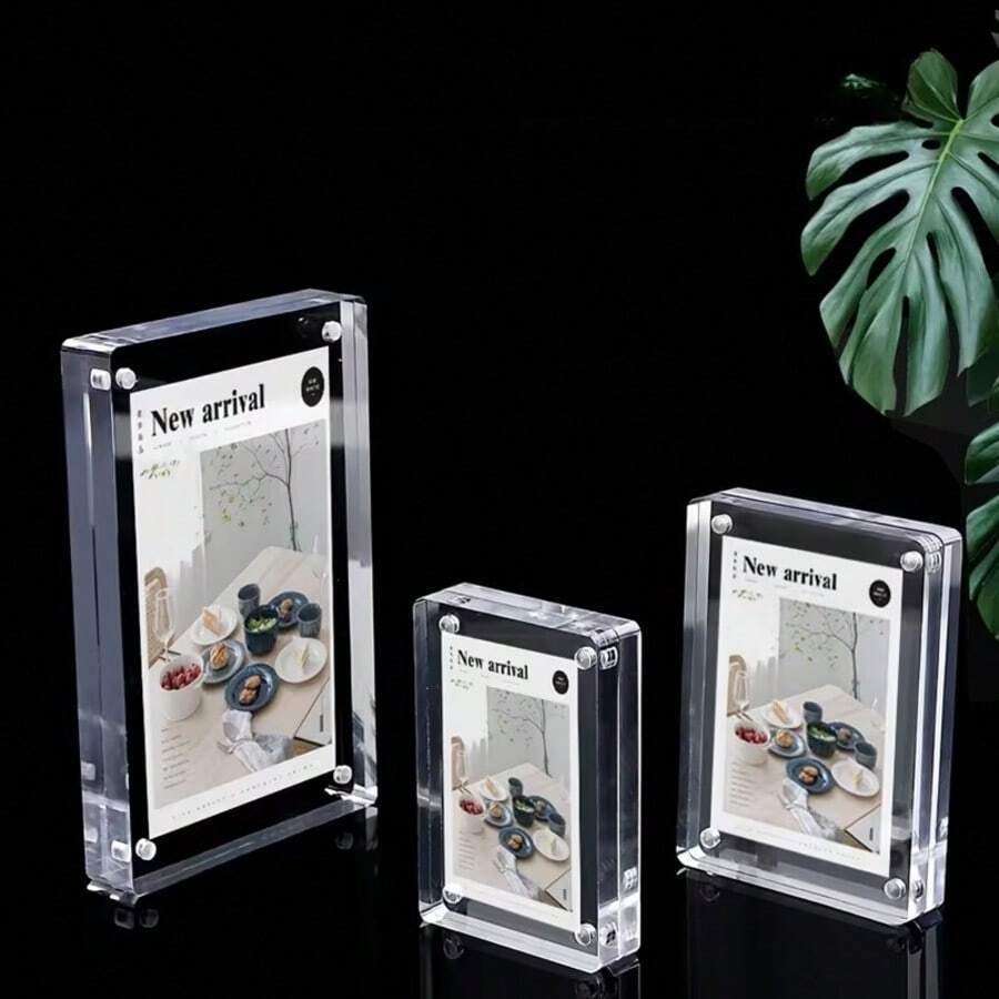 1PC Acrylic Photo Frame, Strong Magnetic Photo Office Business Card Holder, Double-Sided Protective Film On Acrylic Plate, Please Peel Off Protective Film Before Use - A - View 1