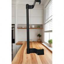 1pc Stainless Steel No-Drill Telescopic Towel Rack, Kitchen Cabinet Door Back Hanging Cloth Hook - Black - View 9