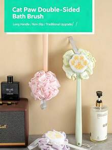 1pc Long Handle Soft Bristle Double Sided Bath Brush Home Daily Use Scrubbing Ball 2-In-1 Exfoliating Skin-Friendly Back Scrubber Foaming Shower Tool - View 4