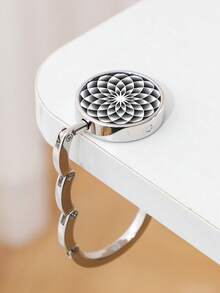 1pc Vintage Round Pattern Bag Hook, Multi-Pattern Metal Folding Table Edge Bag Clip, Portable Desktop Bag Hanger, Student Backpack Hook - Multicolor - View 7
