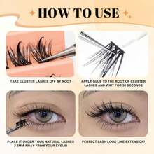 8-16MM, D Curl Anime Thick European Segmented Self-Grafting Thick Single Cluster False Eyelashes - Black - View 5