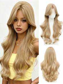 28 Inch Wine Red Long Body Wavy Synthetic Wig, Side Part Curly Wig With Face‑Framing Bangs, Heat Resistant Fake Hair For Women Daily Party Cosplay Use - Multicolor - View 9