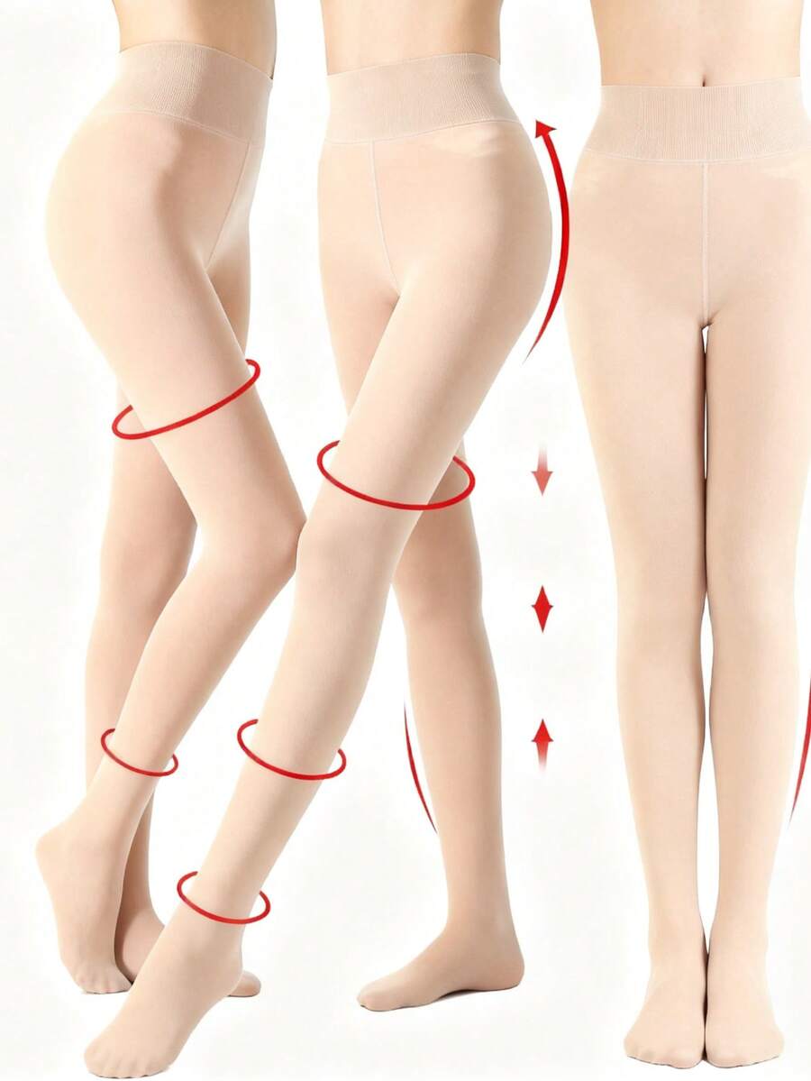 3件組 200g 女款性感透膚裸色褲襪，秋冬商務性感保暖抓絨內裡緊身褲，新款秋季女款保暖抓絨內裡修身褲