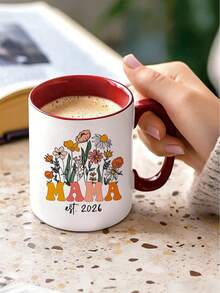 Papa Mama Est 2026 Coffee Mug Set, New Parents Floral Graphic Ceramic Cups, Pregnancy Announcement Gift For Expecting Mom Dad Baby Shower Present - Multicolor - View 6