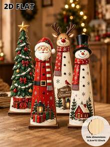 4pcs Christmas Wooden Decorative Signs - Holiday Party Decoration, Festive Gift, Desktop Ornament, Home Decor, Suitable For Christmas, Halloween, Spring Festival, Home And Various Daily Party Scenes; Style Covers Vintage And Pastoral; Patterns Include Santa Claus, Reindeer, Snowman And Christmas Tree; 2D Flat Design - Multiple Styles - View 7