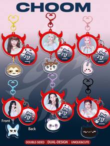 Baby-Monster Keychain, CHOOM Keychain, MONSTIEZ Merch Goods, AHYEON, RORA, RUKA, CHIQUITA, ASA, PHARITA, Red And Blue Keychain, Double-Sided Laminated Cartoon Keychain, Bag Charm, Car Charm, Birthday Gift, Party Favor - A - View 6