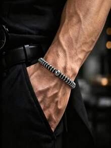 Minimalist Style Hematite Bracelet For Men, Courage, Confidence, Protection Meditation Spirituality Jewelry Daily Wear Gift For Him, Dad, Boyfriend - Gun Black - View 1