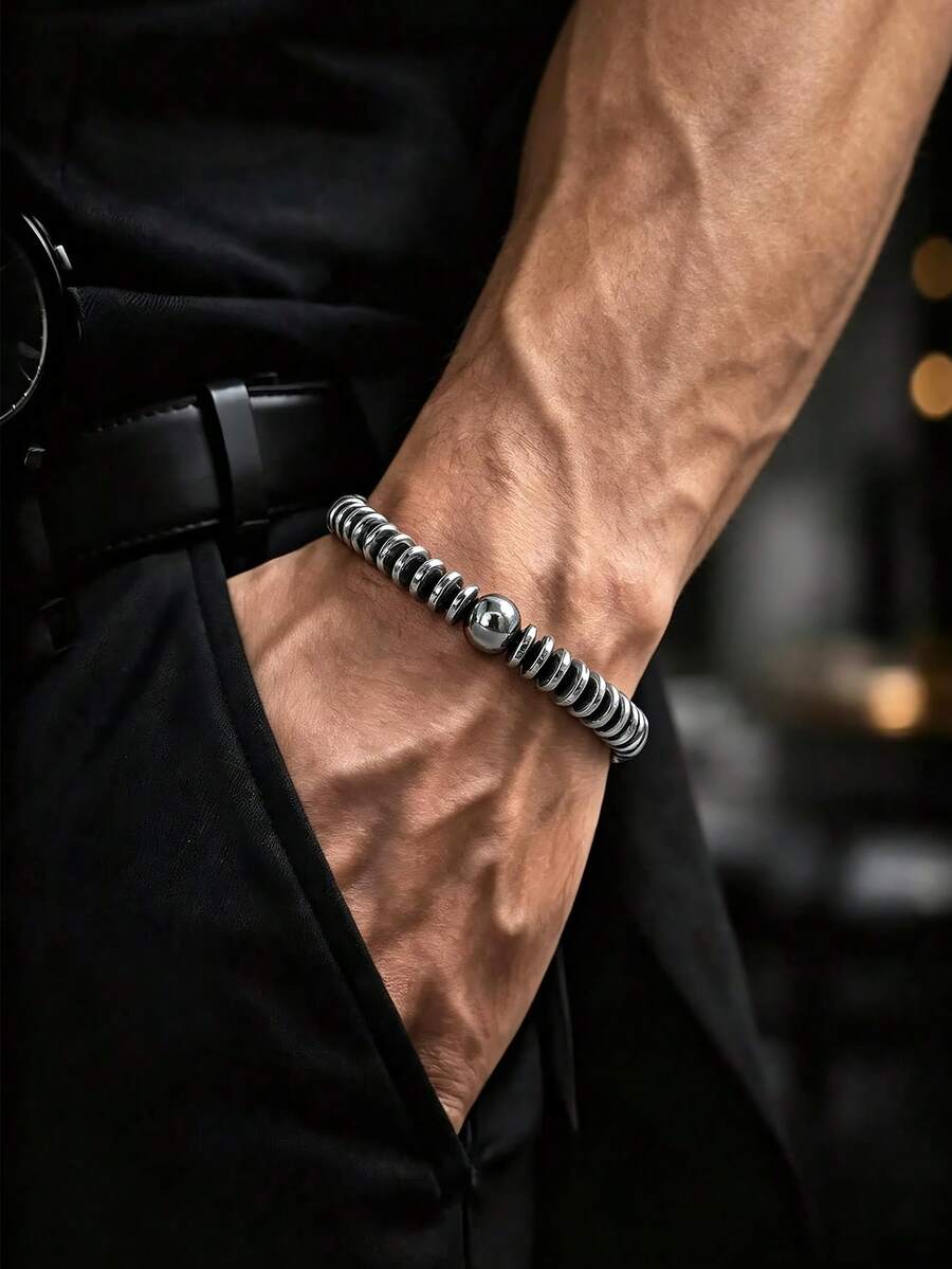 Minimalist Style Hematite Bracelet For Men, Courage, Confidence, Protection Meditation Spirituality Jewelry Daily Wear Gift For Him, Dad, Boyfriend - Gun Black - View 1