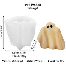3pcs Halloween Ghost Shaped Silicone Candle Molds, Ghost Element Halloween Shaped Plaster Aromatherapy Silicone Molds - White - View 11