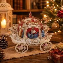 1pc 3D Christmas Pop-Up Greeting Card, Creative Holiday Paper Card, Elegant Carriage Design, Christmas Celebration Holiday Decoration Card, Surprise Message Card - Multicolor - View 5