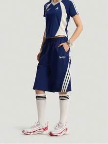 Adidas Summer Jersey-Style Breathable Women's Crew Neck Short Sleeve T-Shirt - Blue and White - View 3