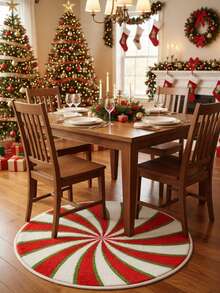 Round Burgundy Christmas Tufted Rug Checkered Border Snowman Gingerbread Gift Candy Cane Plush Rug - Red - View 7