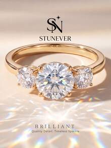 1pc Moissanite Ring Minimalist Round Cut Diamond Ring Gold Plated Luxury Jewelry Engagement Wedding Birthday Anniversary Gift - Gold - View 2