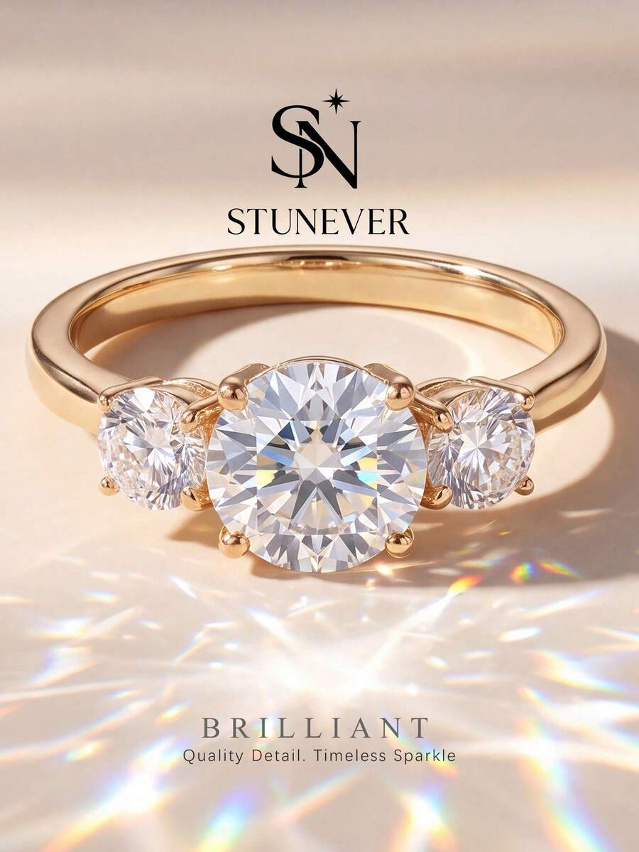 1pc Moissanite Ring Minimalist Round Cut Diamond Ring Gold Plated Luxury Jewelry Engagement Wedding Birthday Anniversary Gift