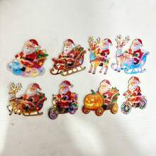 2D Flat 1/8pcs Set New Fun 2D Embossed Wooden Home Decor Christmas Santa Sitting On Various Christmas Vehicle Patterns Holiday Pendant Hanging Ornament Practical And Beautiful Decoration - Multicolor - View 8