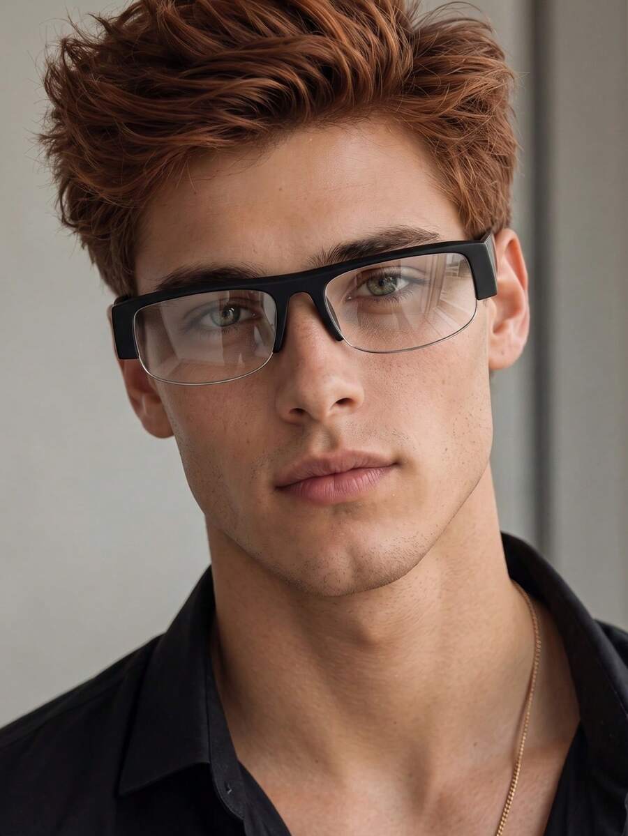 1 Pair Men's Black Half-Frame Personalized Versatile Fashion Glasses - Black - View 1